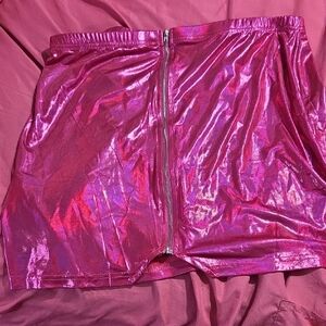 Shiny Pink Skirt with Front Zipper